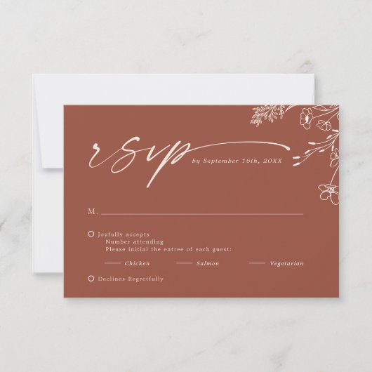Boho Minimalist Terracotta Burnt Orange Wedding RSVP Karte (Vorderseite)