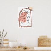 Boho Minimalistic Line Art, Frau mit Blume Poster (Küche)