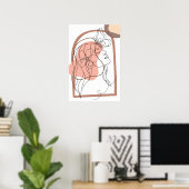 Boho Minimalistic Line Art, Frau mit Blume Poster (Heimbüro)