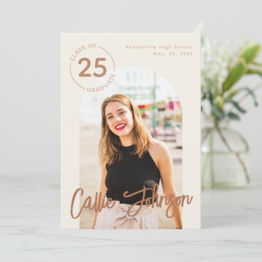 Boho Minimalistisch Abschluss Foto Announccard Ankündigung (Stehend Vorderseite)