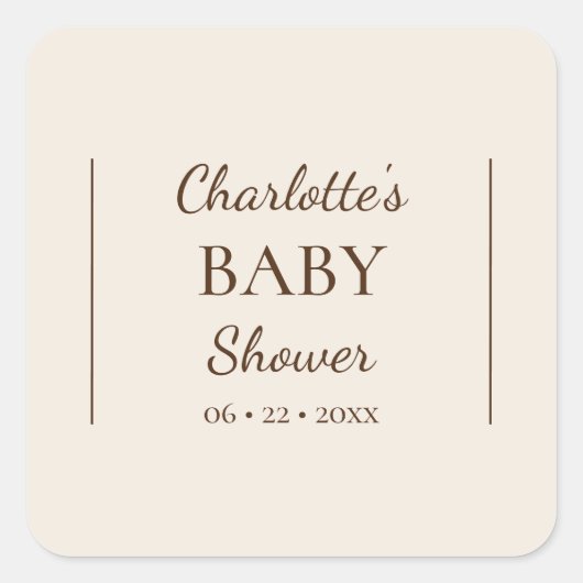 Boho Minimalistisch Beige Baby Dusche Umschlag Auf Quadratischer Aufkleber (Vorderseite)