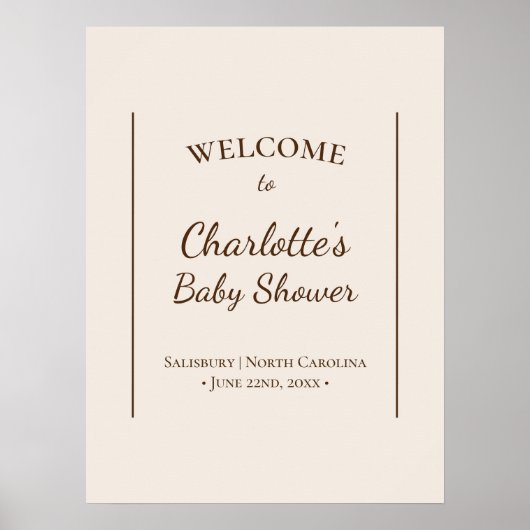 Boho Minimalistisch Beige Baby Dusche Willkommensp Poster (Vorne)