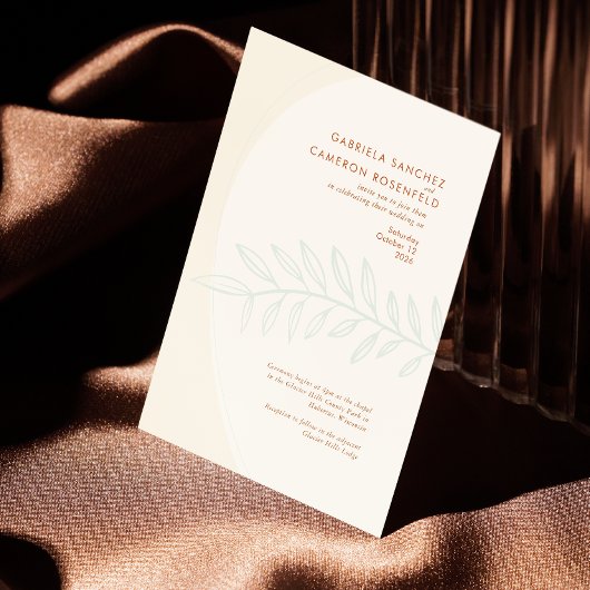 Boho Minimalistisch Beige Botanische Hochzeit Einladung