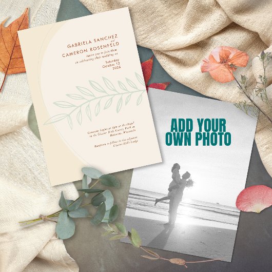 Boho Minimalistisch Beige Botanische Hochzeit Einladung