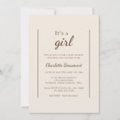 Boho Minimalistisch Beige Es ist eine Mädchendusch Einladung (Vorderseite)