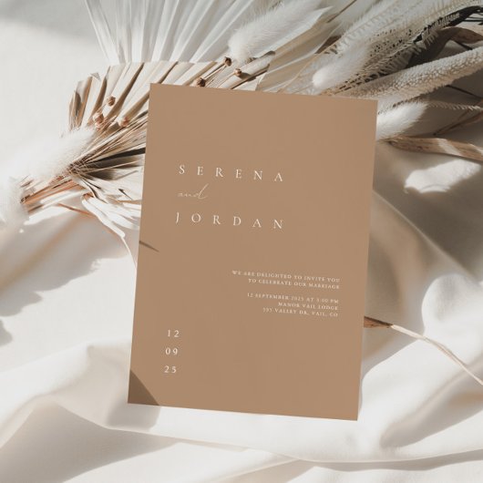 Boho Minimalistisch Beige Tan Wedding Einladung