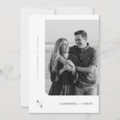 Boho Minimalistisch Black and White Monogram Weddi Einladung (Vorderseite)