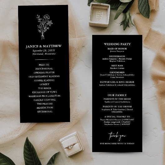 Boho Minimalistisch Black and White Wedding Progra