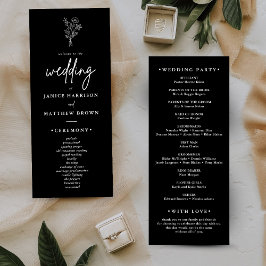 Boho Minimalistisch Black and White Wedding Progra