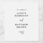 Boho Minimalistisch Black and White Wedding Weinetikett (Einzelnes Label)