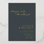 Boho Minimalistisch Black Floral Art Wedding Gold Folieneinladung (Vorderseite)