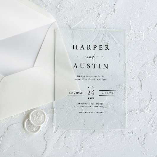 Boho Minimalistisch Black & White Wedding Acryleinladungen