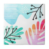 Boho Minimalistisch Blob Form Blätter Line Art Fliese (Vorderseite)