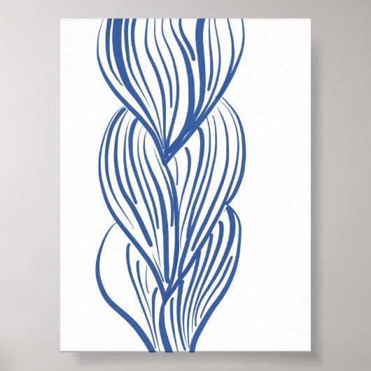 Boho Minimalistisch Blue Line Art Poster (Vorne)