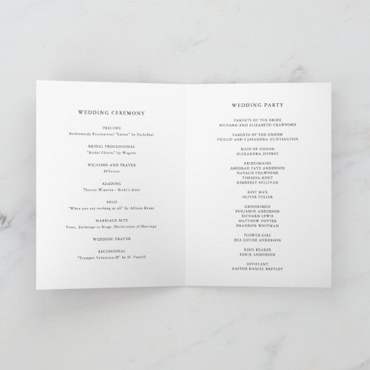 Boho Minimalistisch Botanicals Black and White Wed Programm (Innenseite)