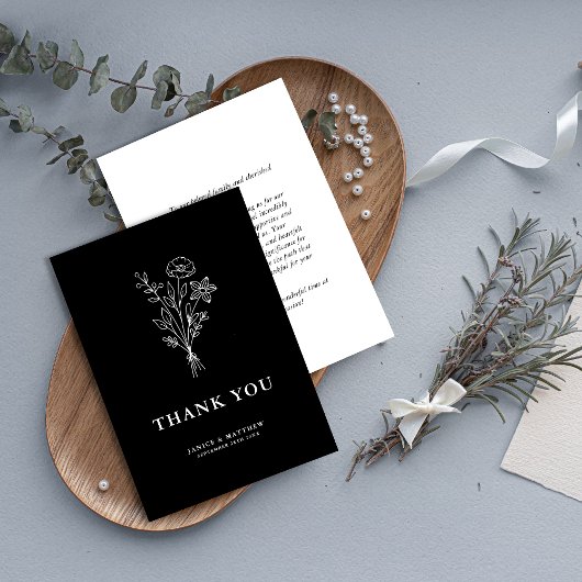 Boho Minimalistisch Botanicals Black Wedding Dankeskarte