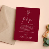 Boho Minimalistisch Botanicals Burgundy Hochzeit i Dankeskarte
