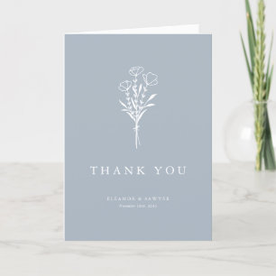 Boho Minimalistisch Botanicals Dusty Blue Wedding Dankeskarte