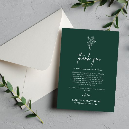 Boho Minimalistisch Botanicals Emerald Hochzeit im Dankeskarte