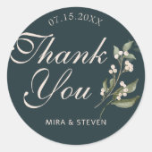 Boho Minimalistisch Botanicals grün Danke Hochzeit Runder Aufkleber (Vorderseite)