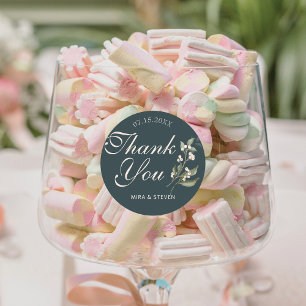 Boho Minimalistisch Botanicals grün Danke Hochzeit Runder Aufkleber