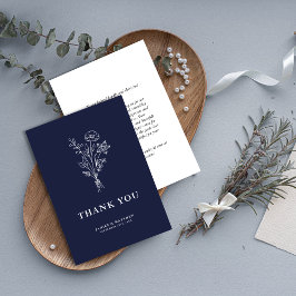 Boho Minimalistisch Botanicals Navy Blue Wedding Dankeskarte