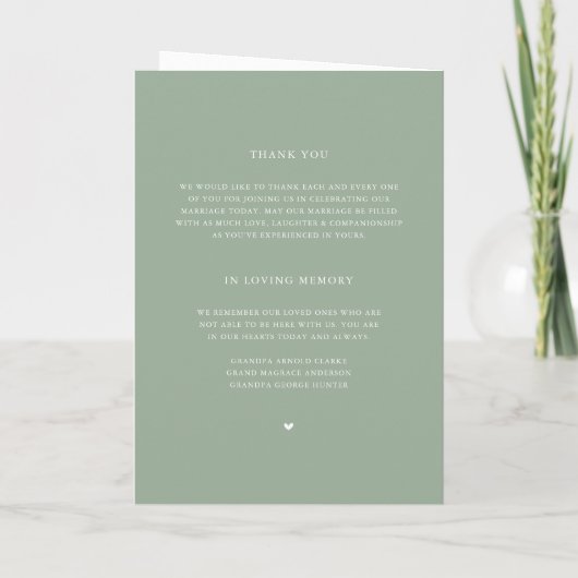 Boho Minimalistisch Botanicals Sage Green Wedding Programm (Rückseite)