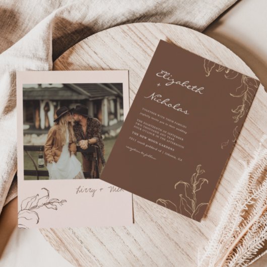 Boho Minimalistisch Botanicals Terracotta Hochzeit Einladung