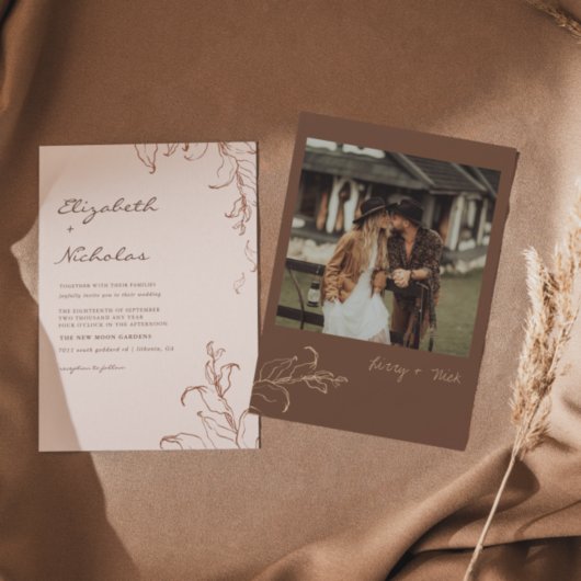 Boho Minimalistisch Botanicals Terracotta Hochzeit Einladung