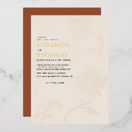 Boho Minimalistisch Botanicals Terracotta Hochzeit Folieneinladung