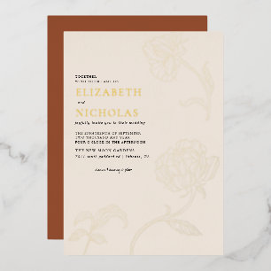 Boho Minimalistisch Botanicals Terracotta Hochzeit Folieneinladung