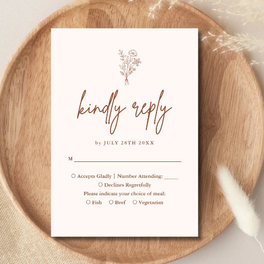 Boho Minimalistisch Botanicals Terracotta Hochzeit RSVP Karte