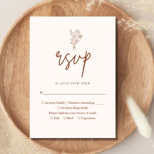 Boho Minimalistisch Botanicals Terracotta Hochzeit RSVP Karte