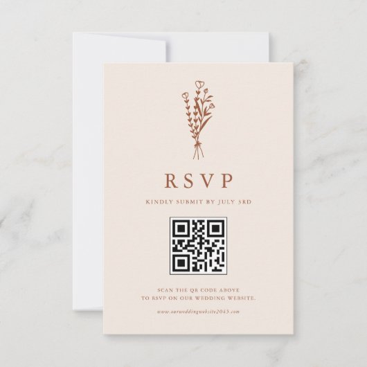 Boho Minimalistisch Botanicals Terracotta QR Code RSVP Karte (Vorderseite)