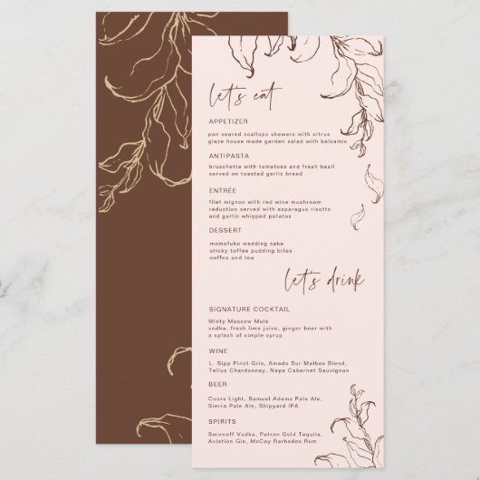 Boho Minimalistisch Botanicals Terracotta Wedding Menükarte (Vorne/Hinten)