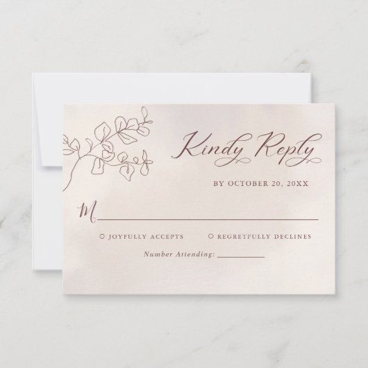 Boho Minimalistisch Botanische Blumenhochzeit RSVP Karte (Vorderseite)
