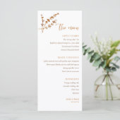 Boho Minimalistisch Burnt Orange Blumenmenü Menükarte (Stehend Vorderseite)