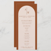 Boho Minimalistisch Burnt Orange Wedding Bar Menu Menükarte (Vorne/Hinten)