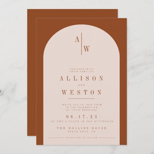 Boho Minimalistisch Burnt Orange Wedding Einladung (Vorne/Hinten)