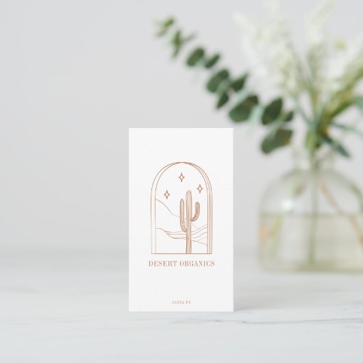 Boho Minimalistisch Cactus Line Art Logo Terracott Visitenkarte (Stehend Vorderseite)