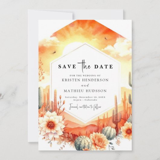 Boho Minimalistisch Cactus Wedding Save The Date (Vorderseite)
