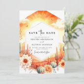 Boho Minimalistisch Cactus Wedding Save The Date (Stehend Vorderseite)