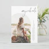 Boho Minimalistisch Calligraphy Arch Foto Abschlus Einladung (Stehend Vorderseite)