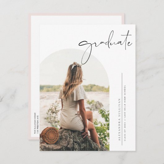 Boho Minimalistisch Calligraphy Arch Foto Abschlus Einladungspostkarte (Vorne/Hinten)