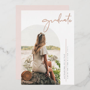 Boho Minimalistisch Calligraphy Arch Foto Abschlus Folieneinladung