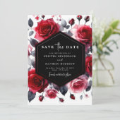 Boho Minimalistisch Crimson Red Wedding Save The Date (Stehend Vorderseite)