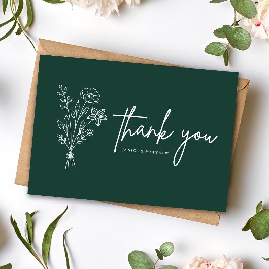 Boho Minimalistisch Emerald Wedding Vielen Dank Postkarte
