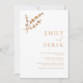 Boho Minimalistisch Fall Orange Floral Wedding Einladung (Vorderseite)