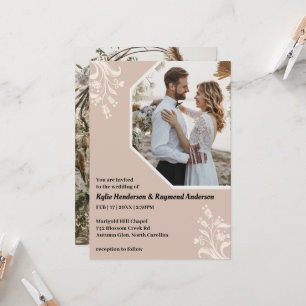 Boho Minimalistisch Floral Light Beige Wedding Einladung