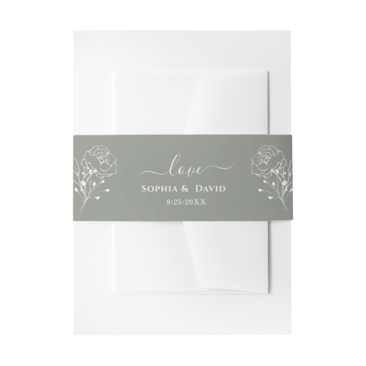 Boho Minimalistisch Floral Sage Green Monogram Wed Einladungsbanderole (Vorderseite Beispiel)